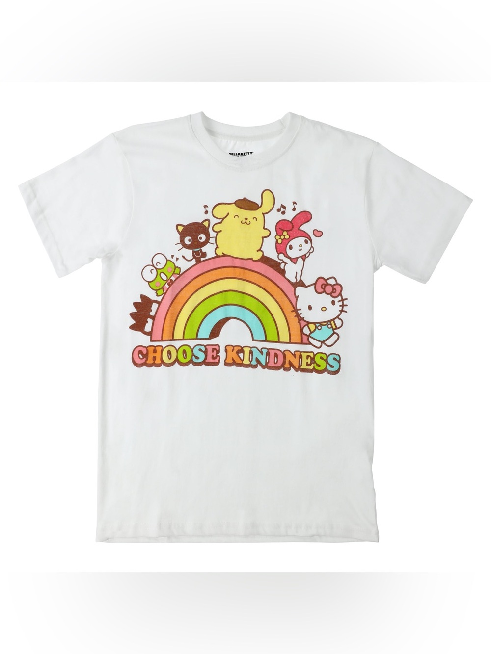 Hello Kitty Choose Kindness T-Shirt Rainbow Pride Short Sleeve White Graphic Tee